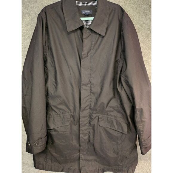 LANDS END Top Coat Jacket Men's L TALL Full Zip Black LightWeight‎ Lined Preppy - Picture 1 of 12